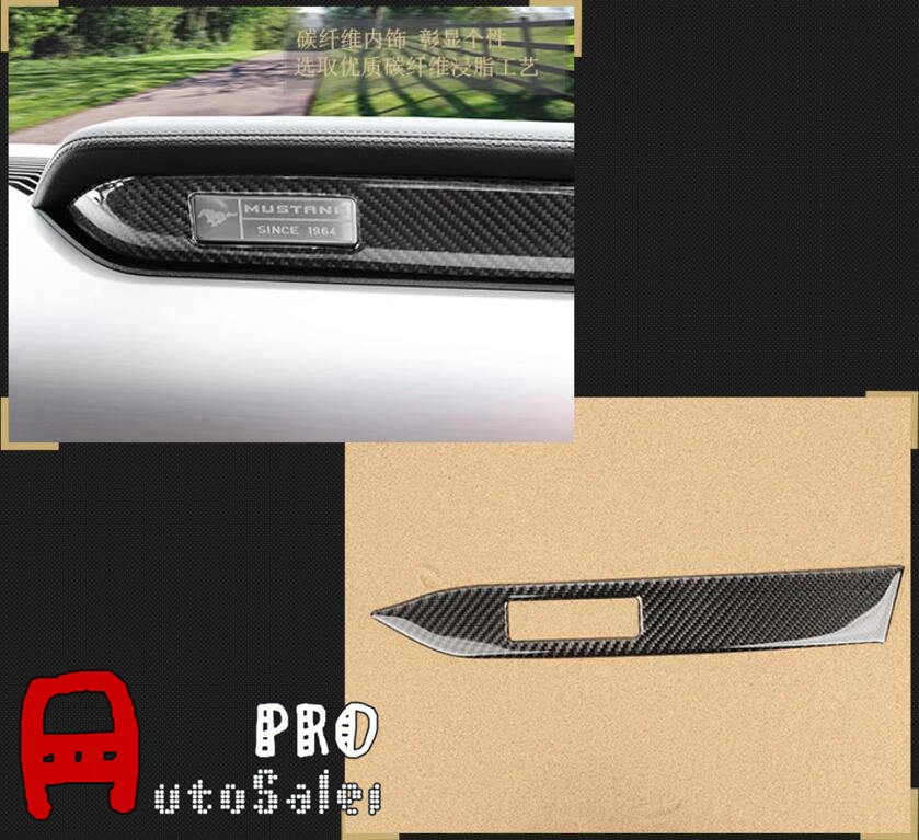 

High quality For Ford Mustang 2015 2016 Real Carbon Fiber Car Center Control Decor Strip Trim 1PCS