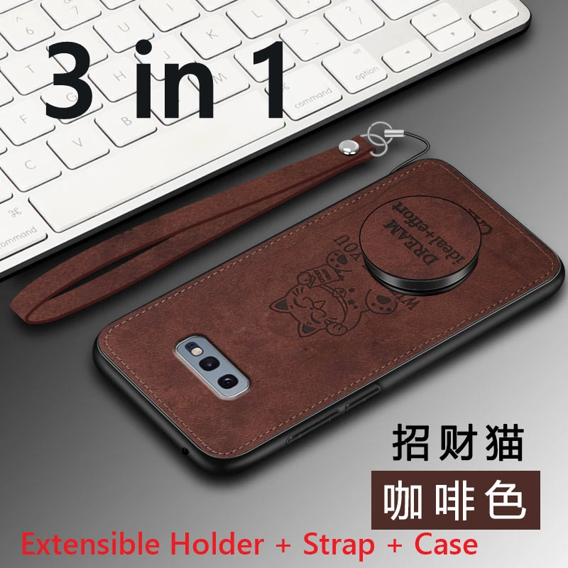 Cat-3in1-Brown Накладка Олень чехол s Прочный ТПУ чехол для samsung galaxy S10 lite S8 S9 Plus Note 8 9 ремешок магнитный автомобильный держатель удача Лось - Цвет: Cat-3in1-Brown