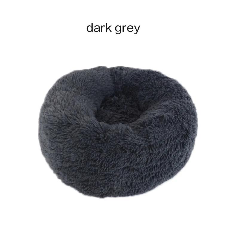 Dark Grey Длинная плюшевая кровать для питомца, супер мягкая круглая кровать для питомца, кровать для собаки, зимний теплый спальный мешок для кошек, гнездо, зимняя теплая спальная кровать, коврик для щенка - Цвет: Dark Grey