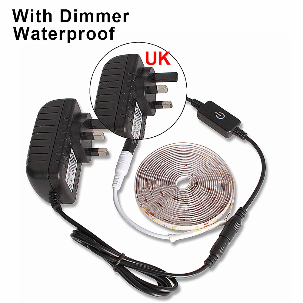 UK Led Strip 2835 Светодиодные ленты с регулируемой яркостью(12 V) Водонепроницаемый сенсорный выключатель Сенсор контроллер, для детей от 1 года до 5 лет M гибкие неоновые светодиодный Диодная лента 2A Мощность адаптер лампы - Испускаемый цвет: UK Led Strip