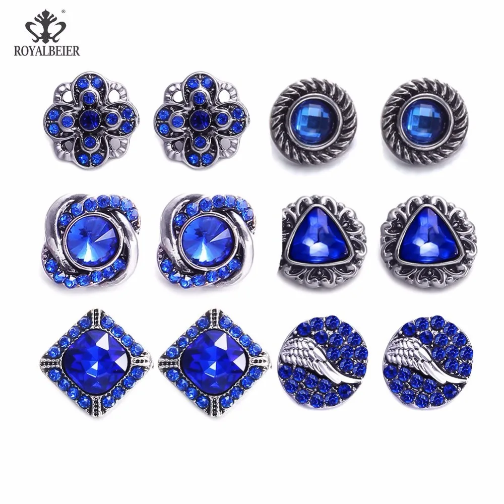 Royalbeier 12pcs Mixed Pairs Round Rhinestone Styles Metal Charms 12mm Snap Button Jewelry For Snaps Bracelet | Украшения и