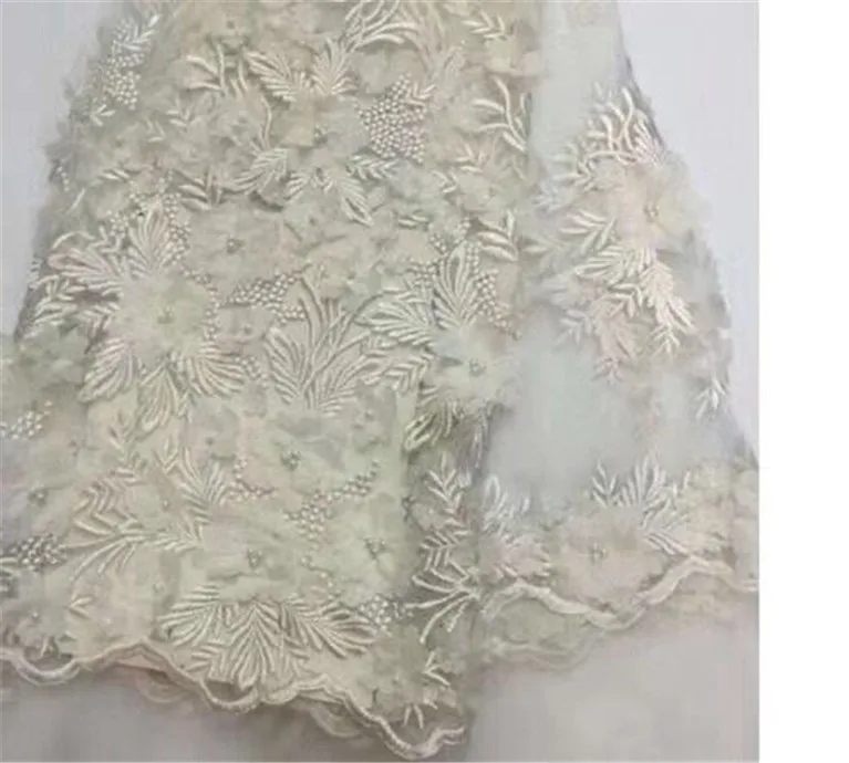 Новейшая Свадебная кружевная ткань с 3d цветами белая высококачественная для