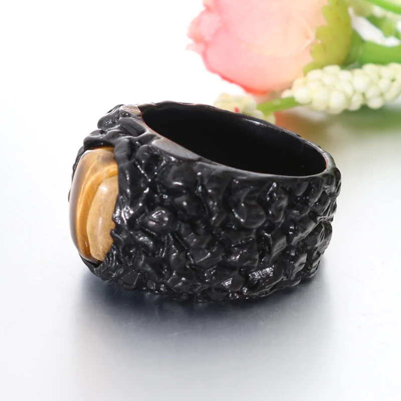 New black anti-black rock shape ring men's domineering personality fashion high quality jewelry crystal tiger eye stone wedding |