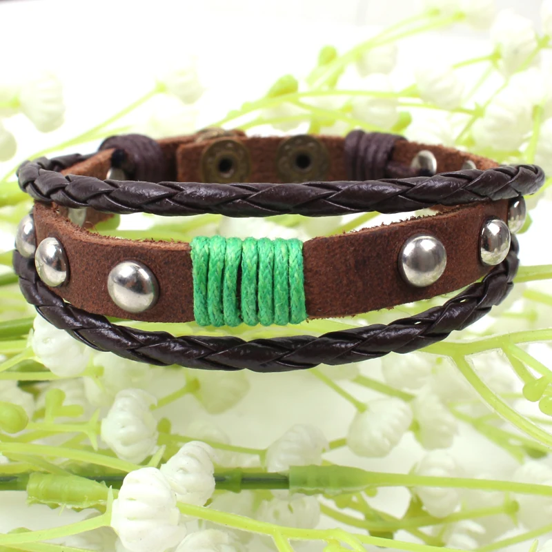 2019 горячая Распродажа круглый изысканный ручной кожаный браслет с заклепками