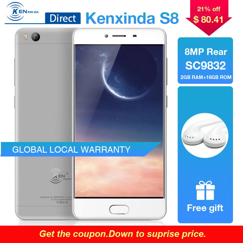 Оригинальный Kenxinda S8 ультра-тонкий отпечатков пальцев 4G 5 0 дюйма 2 GB + 16 смартфон