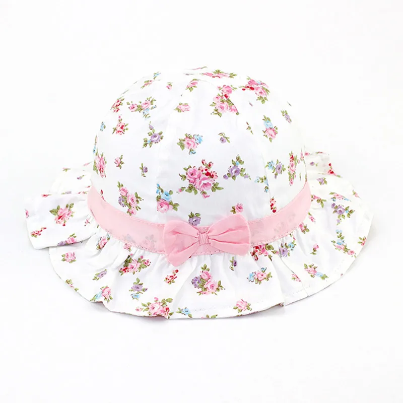 baby &amp kids girls summer floral print cute bow cotton casual sun hat bucket children fashion purple pnk ruffle play caps | Детская