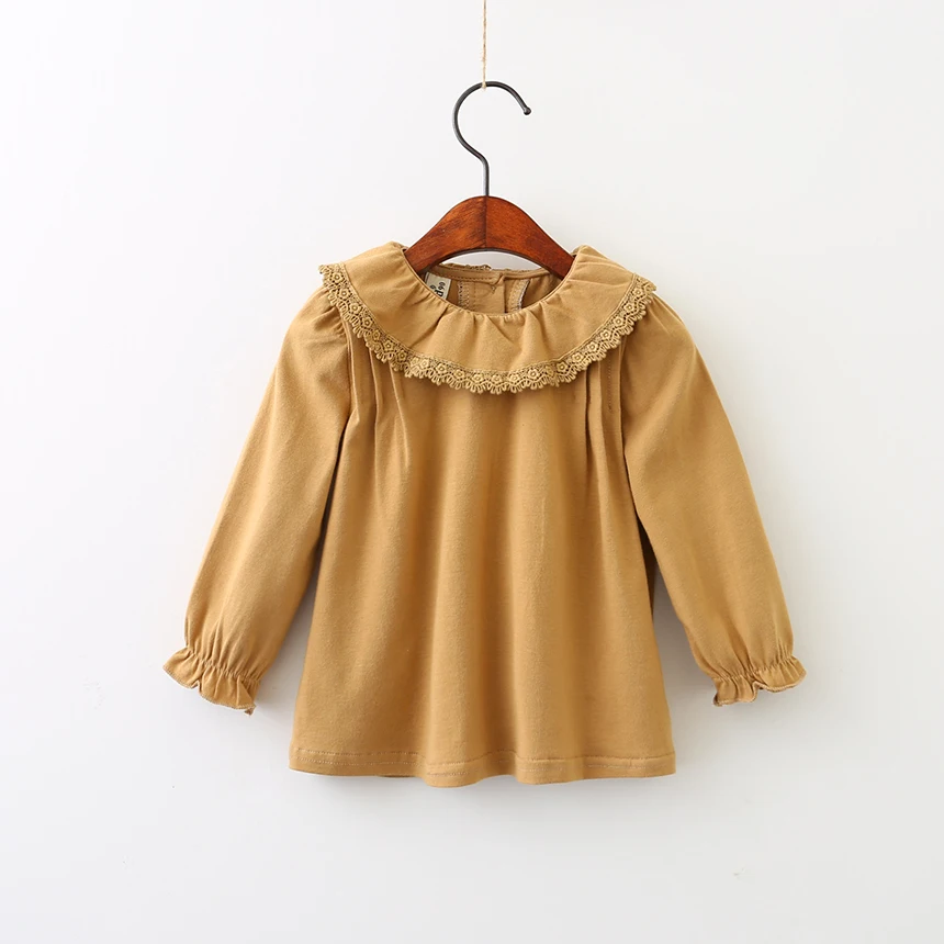 2017 Baby Girls Cotton Ruffles Long Sleeve Blouse Princess Kids Solid Top 5 pieces/lot Wholesale |