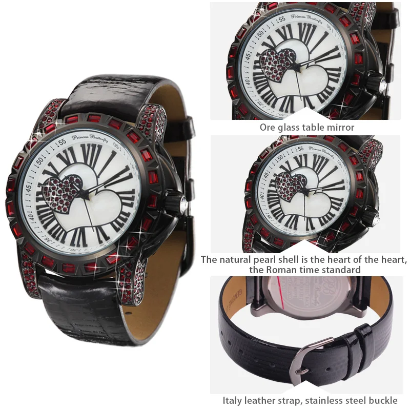 PB люблю сердце часы наручные женские Кристальные кварцевые римские цифры