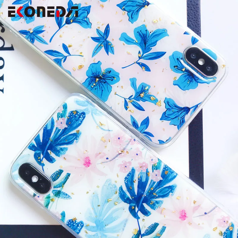 Чехол EKONEDA из золотой фольги с цветочными листьями для iPhone XR чехол кольцом