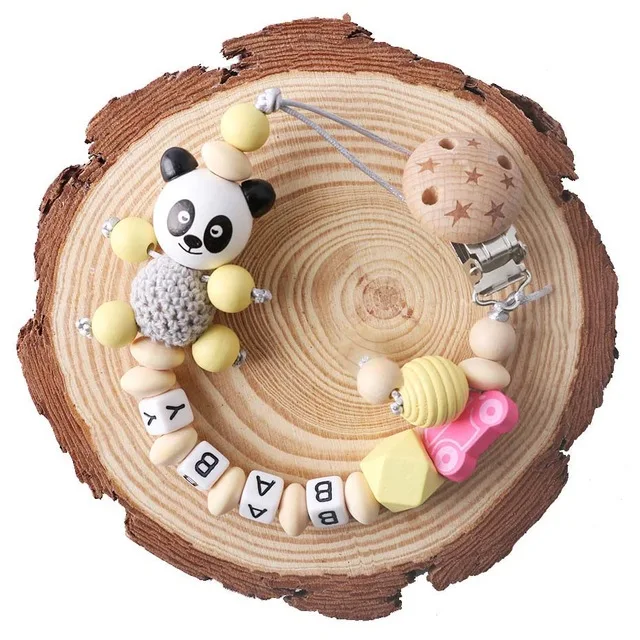 Yellow Panda Бука деревянная соска цепи персонализированные имя ручной работы DIY цепочка для прорезывания зубов детский Прорезыватель зубов, пустышка Клип крючком бисера детский продукт - Цвет: Yellow Panda