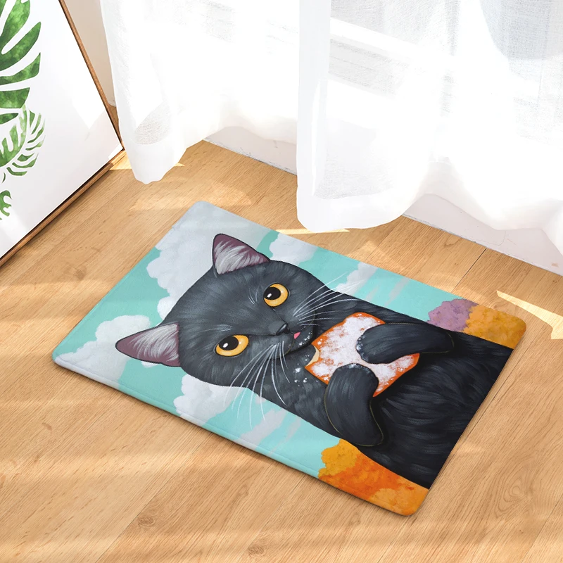 Приветственный напольный коврик Eat Cat фланелевый для прихожей 40x60 см 50x80 кухонный