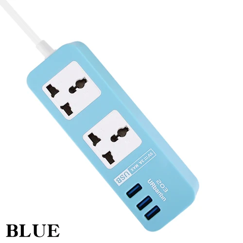 Urbantin 2AC розетки 3 USB выходы универсальный блок питания цветная умная Быстрая зарядка usb с адаптером EU AU UK US - Цвет: BLUE