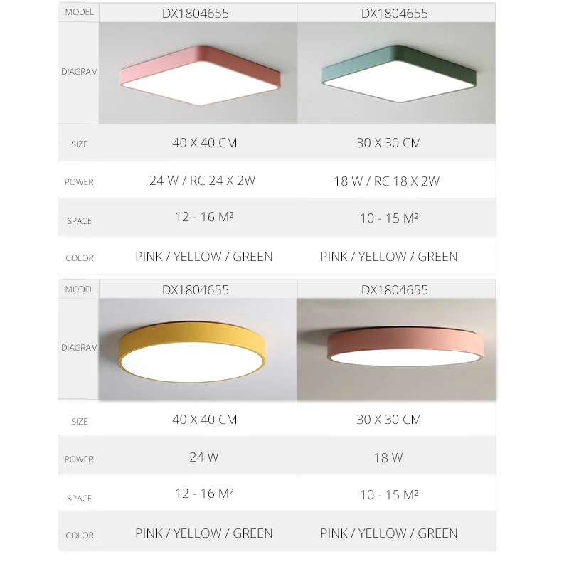 Ультра тонкий потолочные светильники Красочный светодиодный потолочный