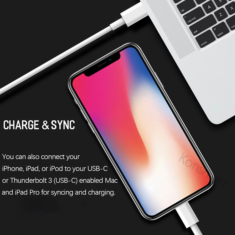 Konsmart 18 Вт PD быстрое зарядное устройство кабель для Apple iPhone 11 8 Plus X XR XS Max iPad Pro 1 м от USB-C до 8 Pin кабель для синхронизации данных