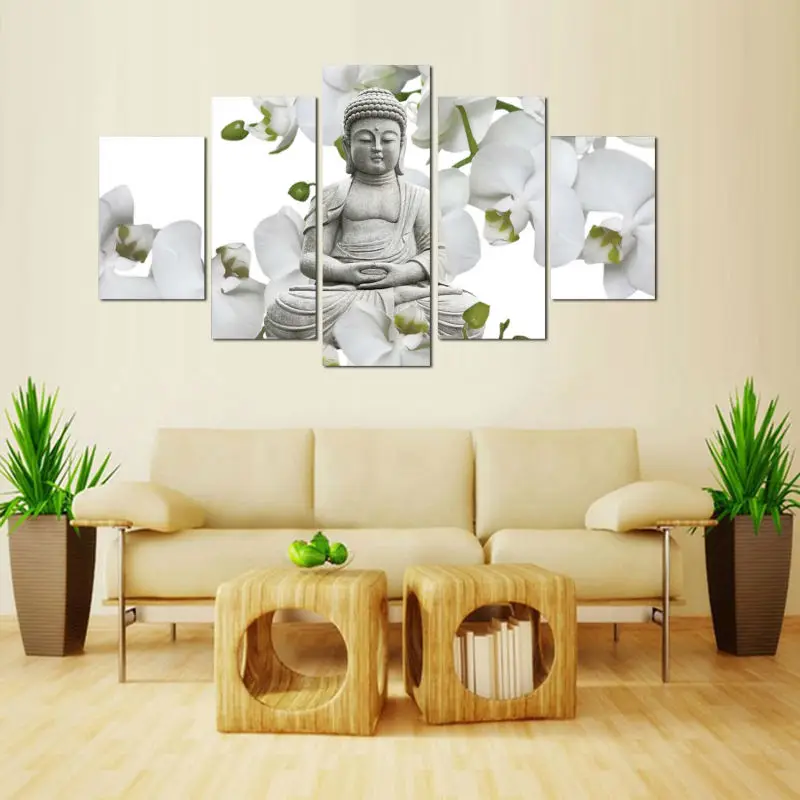 5 панельный большой фон с изображением орхидеи Будды Картина на холсте настенные