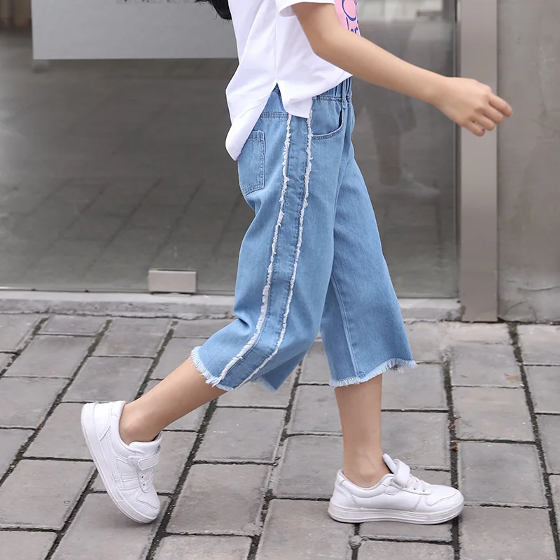 Summer Cotton Wide-legged Jeans for Girls 4 6 8 10 12 14 years | Детская одежда и обувь