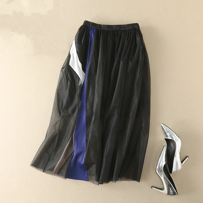 2017 Высокого Качества для Женщин Девушки Лето Сетки Лоскутная Юбки Женский