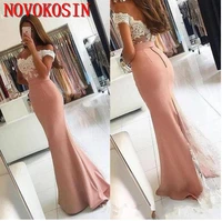 2019 satin prom dresses mermaid off shoulder floor length evening gowns with lace applique elastic satin party gowns