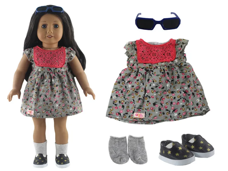 Лидер продаж! 1 комплект, платье одежда наряд принцессы для отдыха Ручной работы 18 "американская кукла обувь носки очки L11 от AliExpress WW