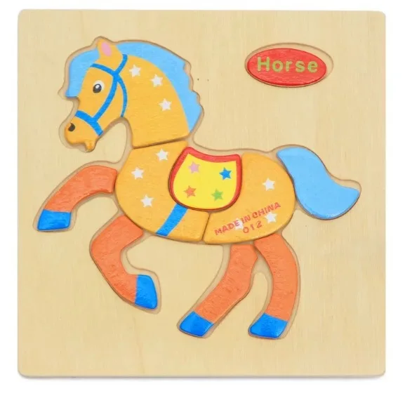 Horse 3D деревянные головоломки игрушки для детей; из дерева 3d мультфильм животных головоломки интеллект детей раннего образования игрушки для детей - Цвет: Horse