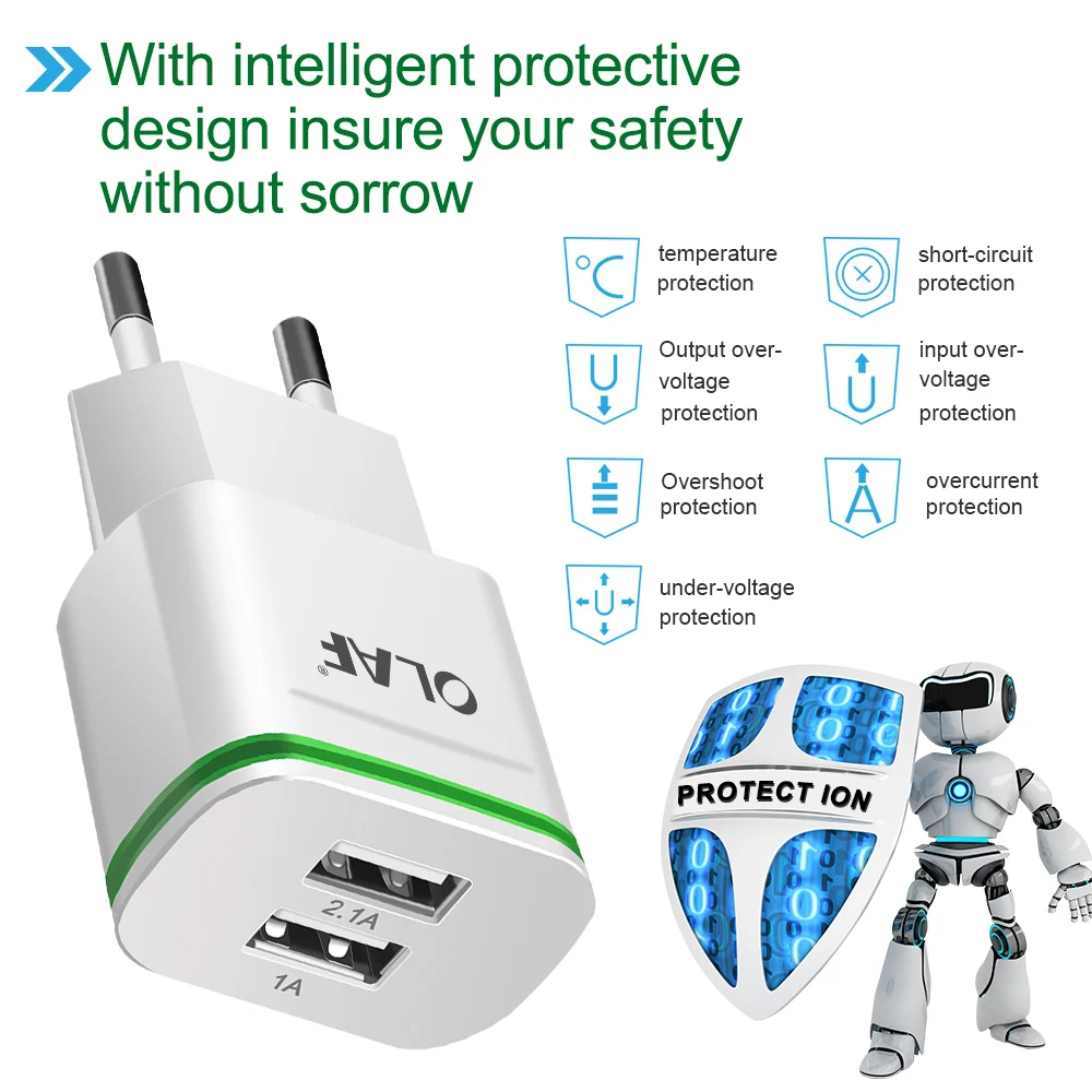 Зарядное устройство Olaf 2 порта USB 5 В А мобильный телефон Micro USB/Type C для Samsung Xiaomi Huawei |