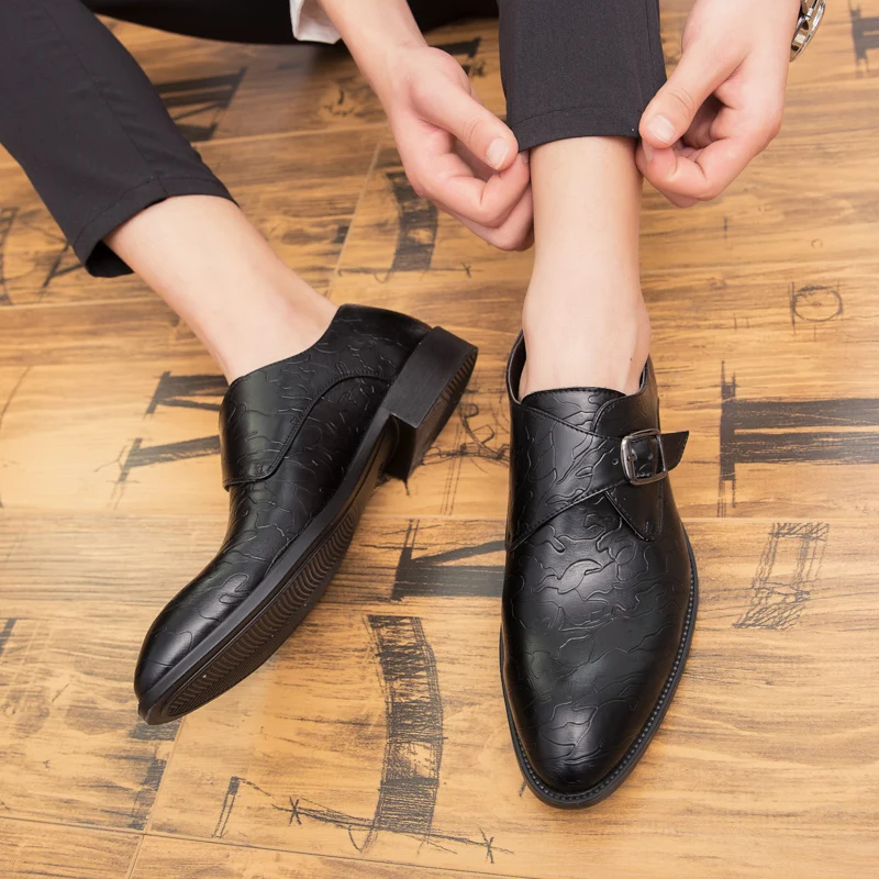 

YEINSHAARS Brand Luxury Genuine Leather Men Oxford Shoes Pointed Toe Men Dress Shoes With Double Buckle Male Wedding Shoes