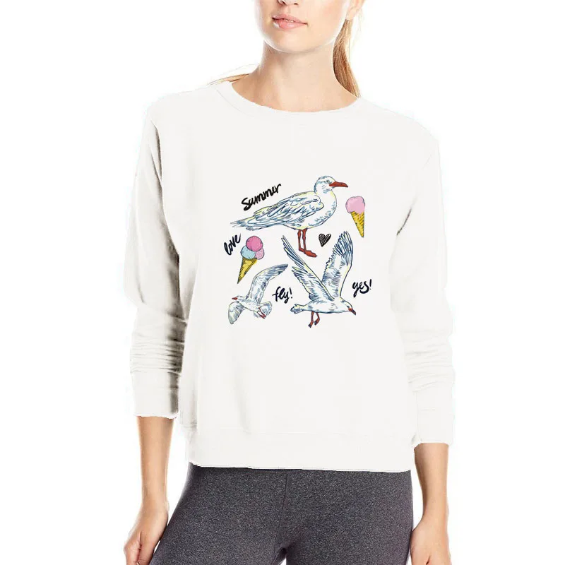 

2022 Lovely Seagull printing hoodies funny white birds sweatshirt long sleeve spring outwear soft cotton clothes women