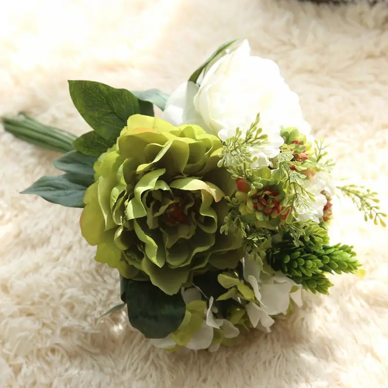 

Artificial Rose Flowers Hydrangea Hands Holding Silk Flower Bridal Bridesmaid Bouquet Latex Real Touch Floral Wedding Party