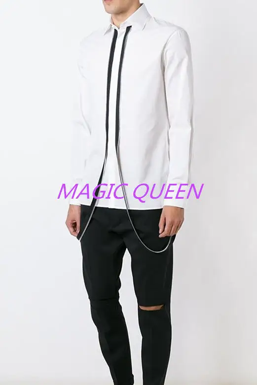 2017 Мужская одежда Весенняя рубашка белая с длинным рукавом на молнии дизайн