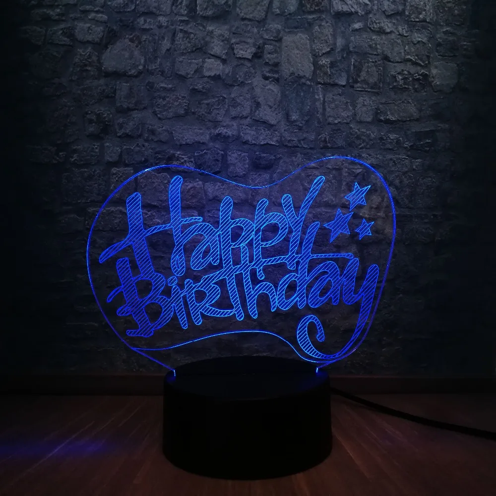 Креативный 3D светодиодный USB светильник с надписью Happy Birthday Word 7 цветов прожекторы
