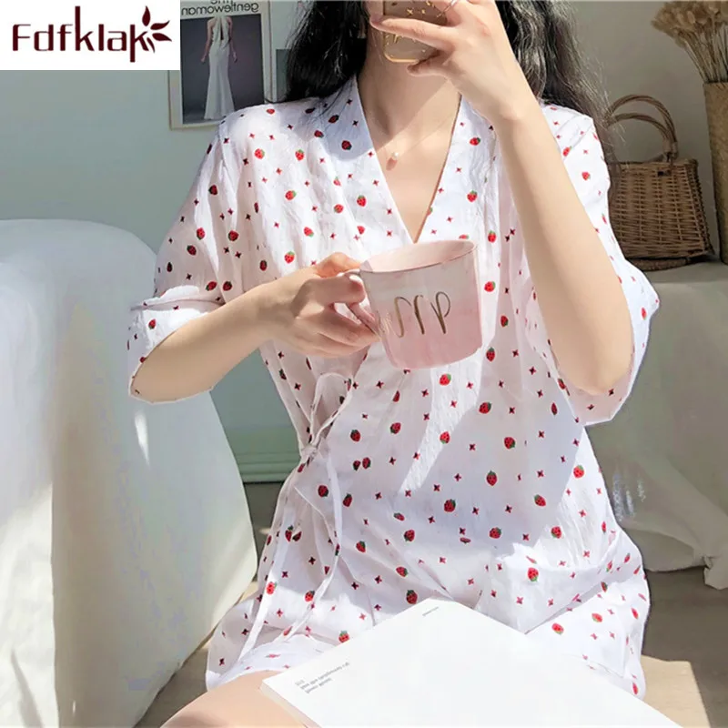 Женская пижама с коротким рукавом Fdfklak повседневная Хлопковая летняя одежда для