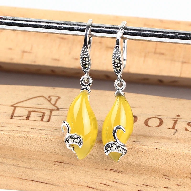 Ретро красный и Желтый Халцедон джаспер мода музыка примечание серьги