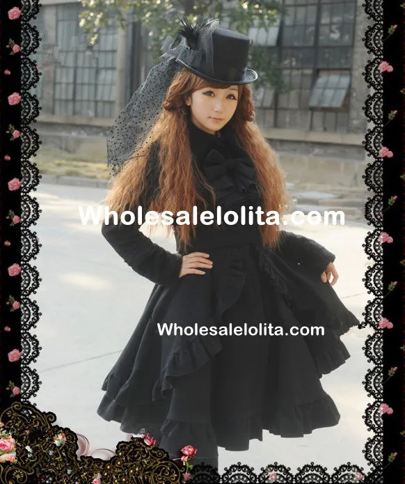 

British Style Long Sleeves Black Wool Classic Lolita Coat