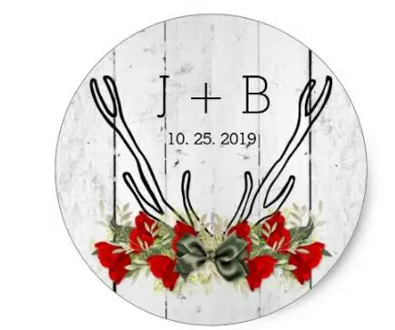 

1.5inch Floral Antlers Rustic Romantic Wedding Custom Classic Round Sticker