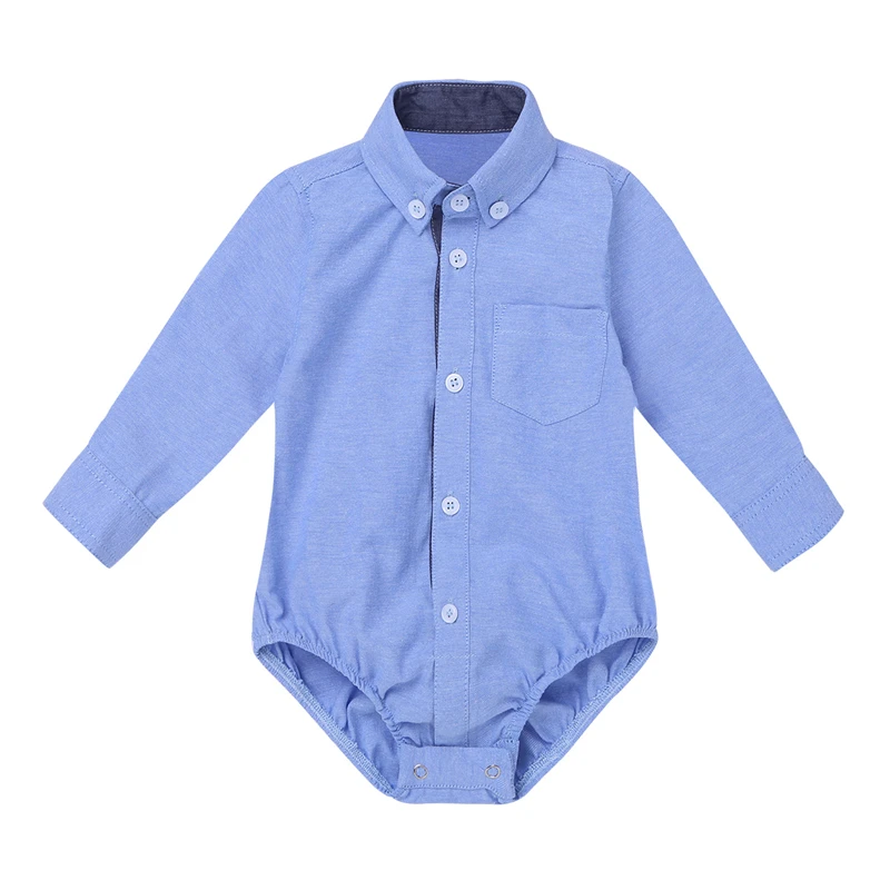 Light Blue Infantil/рубашка с длинными рукавами для маленьких мальчиков, джентльменский комбинезон, красивый комбинезон для первого дня рождения, одежда для маленьких мальчиков - Цвет: Light Blue
