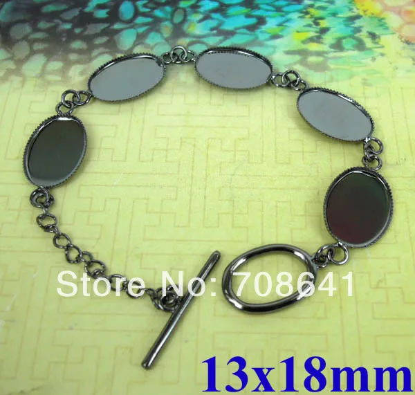 Blank Bracelets Settings Bases w/ 13x18mm Inner Oval Bezel trays Glass Cabochon Bangle Findings Gunmetal Black tone | Украшения и