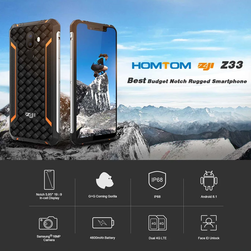 Original 5.85 Inch HOMTOM ZOJI Z33 4G Smartphone MT6739 Quad Core 3GB RAM 32GB ROM 13MP Android 8.1 4600mAh IP68 Waterproof OTA | Мобильные