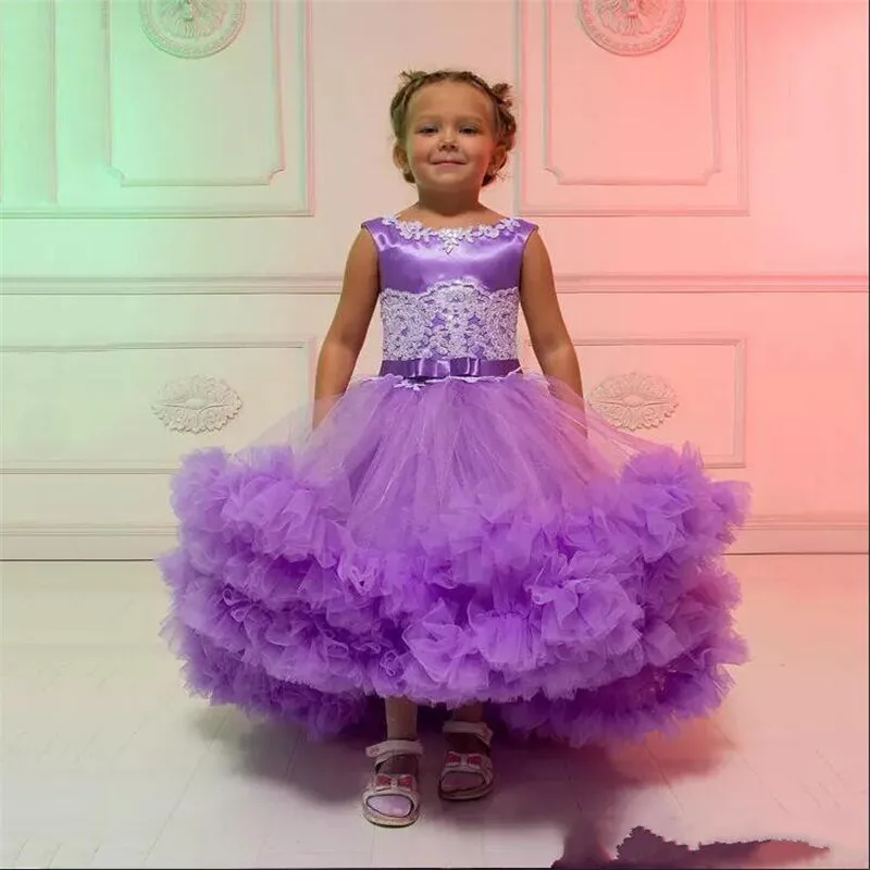 Vintage Lavender High Low Flower Girl Dress Lace Up Back Sash Ruffles Pageant Gowns Vestidos De Fiesta Custom Made Fomal Wear | Свадьбы и