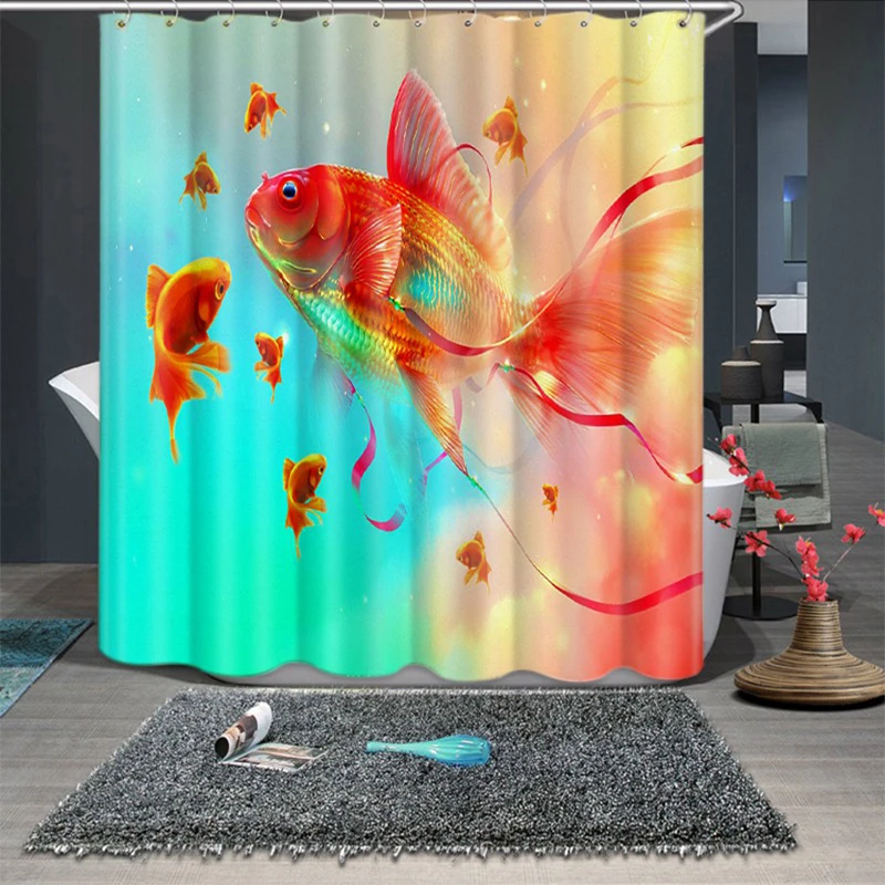 3d синий и белый фарфор рисунок золотой рыбки душ Шторы s Ванная комната