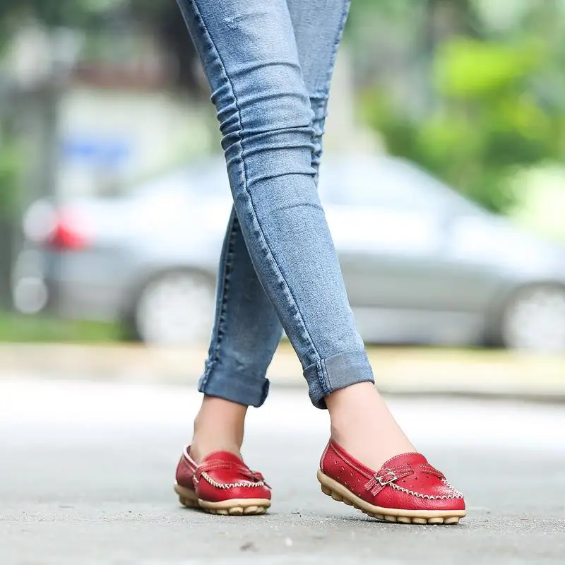 Женские туфли из натуральной кожи на плоской подошве|loafers slip on|buckle loaferswomens shoes flats |