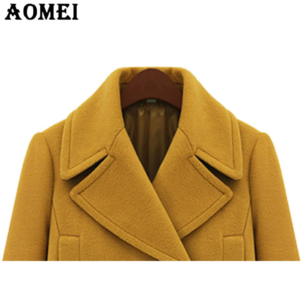 

Women Yellow Wool Coat Long Sleeve Casual Woolen Winter Cape Plus Size Tops Outerwear Clothing Fall Workwear for Office Ladies