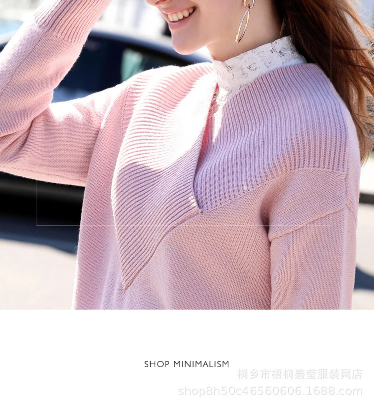 

Europe and American style winter2021 solid v-neck office lady woman sweater fashion pullover long sleeve female sweater