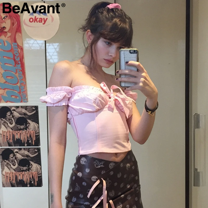 BeAvant 2018 Sexy Тонкий розовый бюстгальтер топы Для женщин с открытыми плечами белый