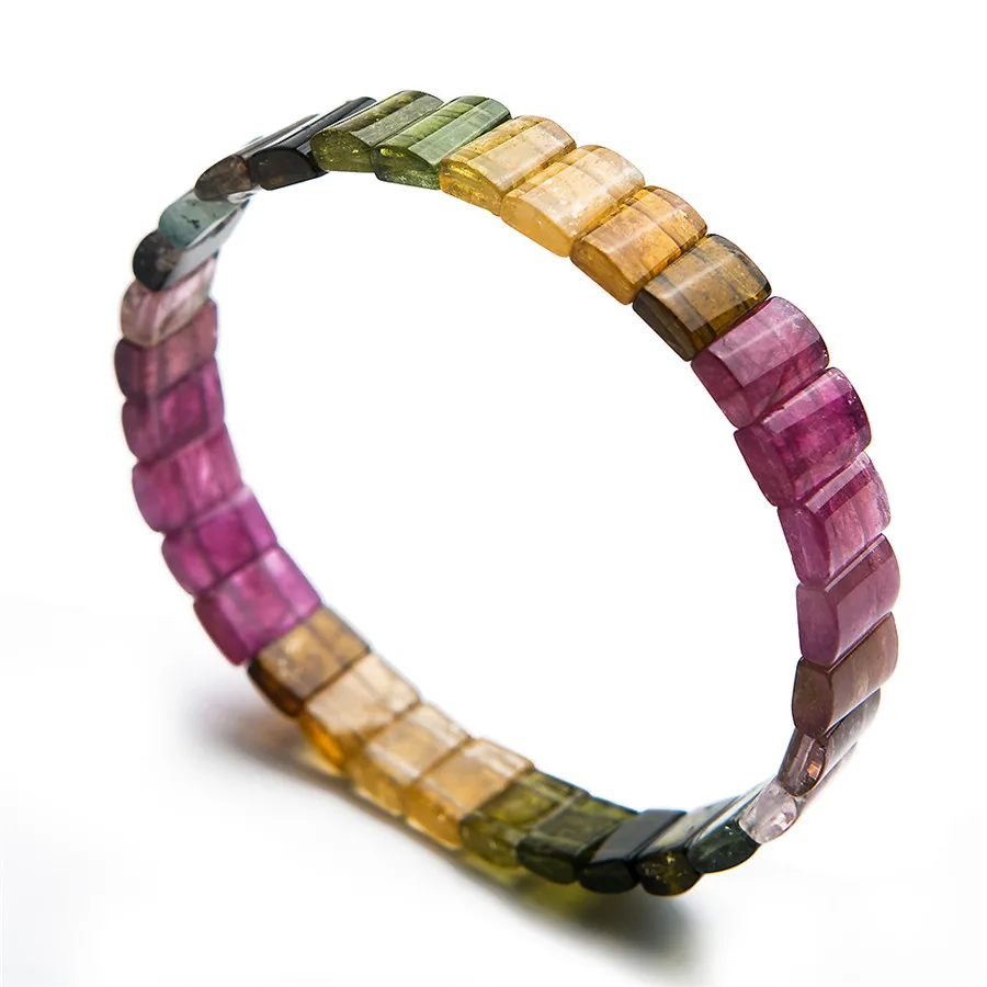 Genuine Natural Colorful Watermelon Tourmaline Gemstone Rectangle Crystal Bead Bracelet Drop Shipping | Украшения и аксессуары