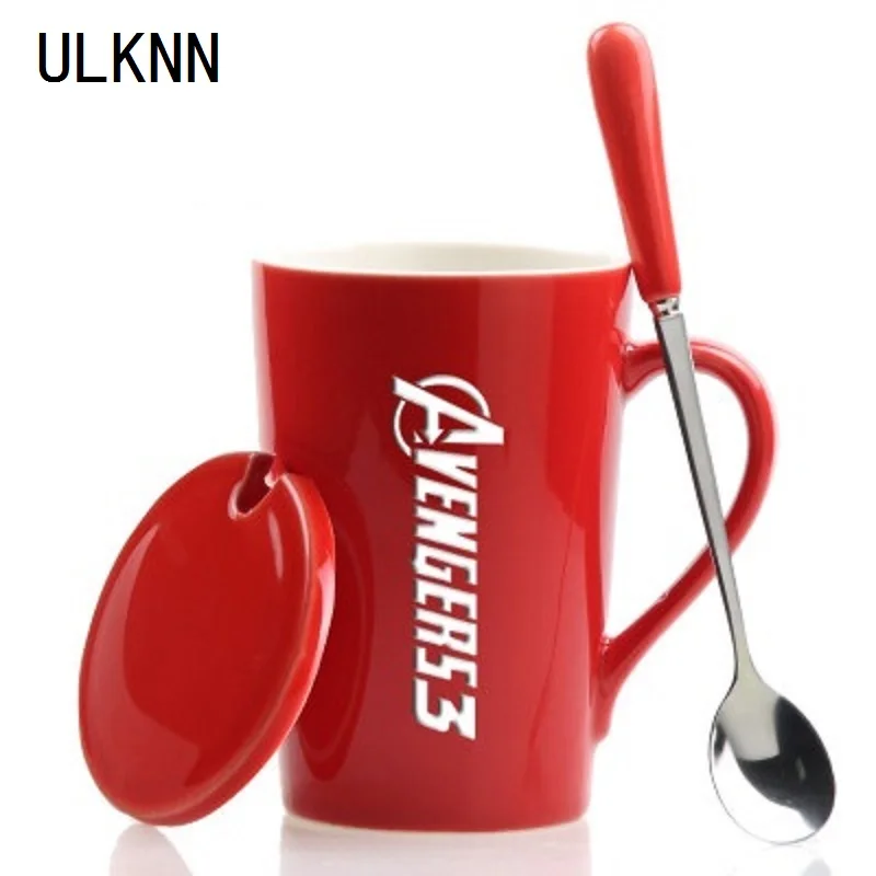 ULKNN Мстители Лига Новинка креативная керамическая кружка с крышкой и ложкой