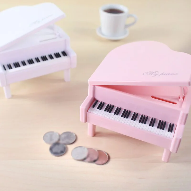 Fresh and lovely pink girl heart piano piggy bank saving room decoration birthday gift toy | Дом и сад