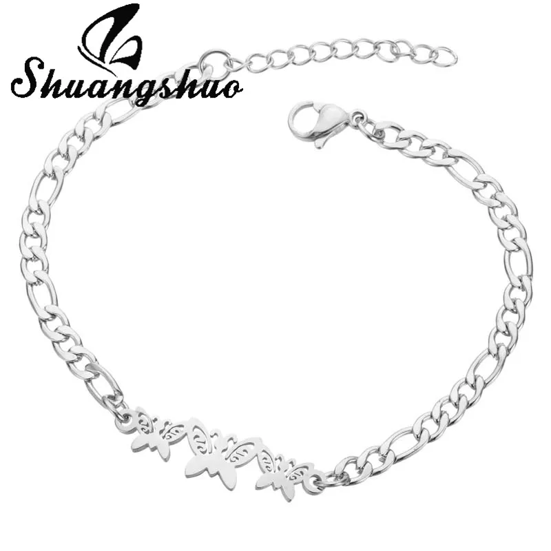 Shuangshuo Шарм браслет с бабочкой для женщин животных нержавеющая сталь звено цепи девушки браслет ювелирные изделия pulseras mujer