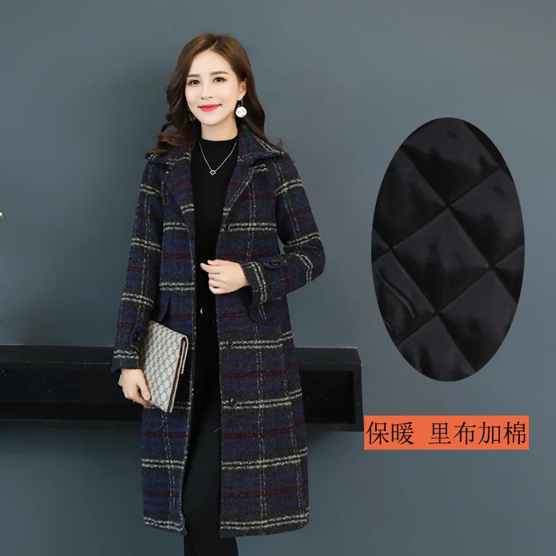 

Large size ladies woolen cloth coat female korean new winter long style loose cloth coats woman lapel plaid woolen overcoat 5xl