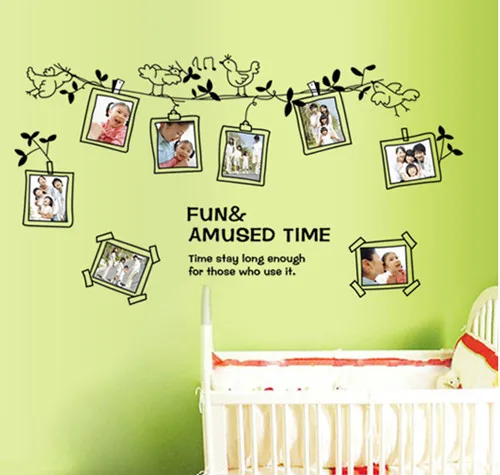 Фоторамка с черными цветами и лозой настенные наклейки птицами для детской