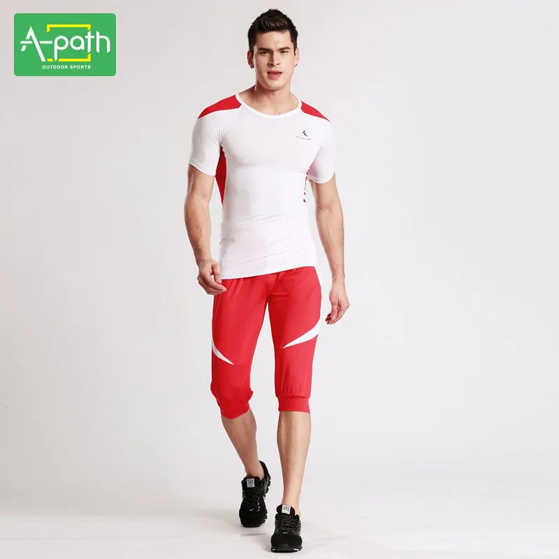 A-path Mens Running T-Shirts Pants Sport Suit for Fitness Jogging Tights Yoga Set Men Gymnastic Unitards Sports Clothing | Спорт и
